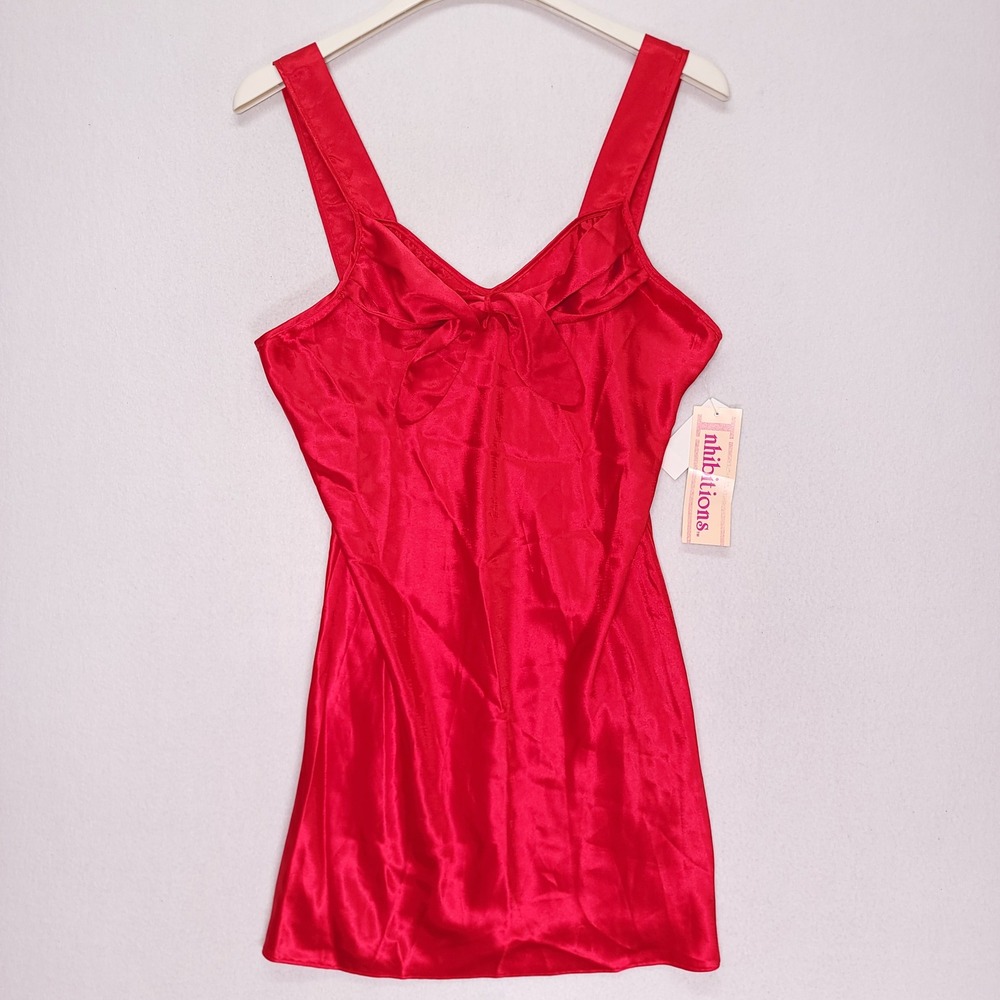 Vintage Inhibitions Womens Red Satin Bow Chemise Nightgown Sleepwear Medium NWT